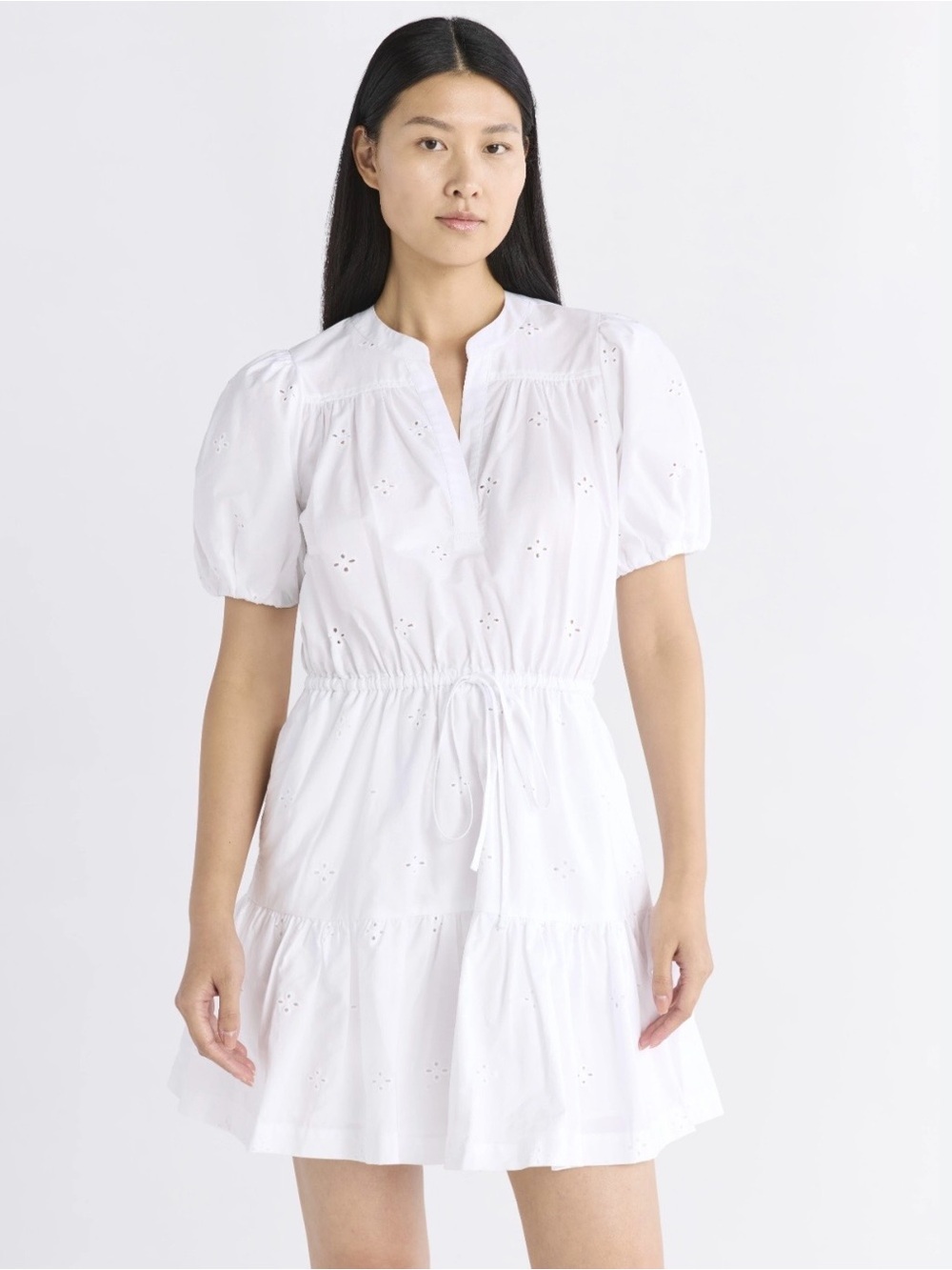 Free Assembly Cotton Floral Eyelet Tiered Mini Dress L Whimsical Feminine Summer